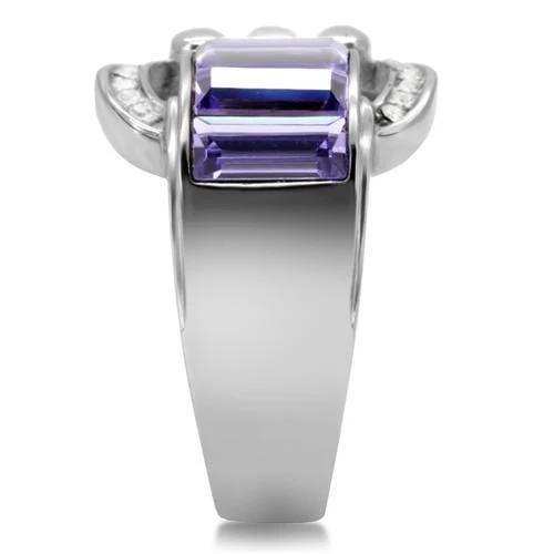TK181 - High polished (no plating) Stainless Steel Ring with Top Grade Crystal in Tanzanite - Alamode - Flyclothing LLC