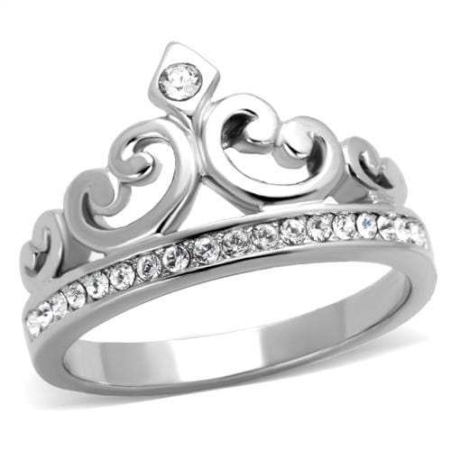 TK1821 - High polished (no plating) Stainless Steel Ring with Top Grade Crystal in Clear - Alamode - Flyclothing LLC