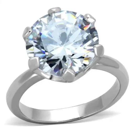 TK1823 - High polished (no plating) Stainless Steel Ring with AAA Grade CZ in Clear - Alamode - Flyclothing LLC