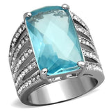 TK1826 - High polished (no plating) Stainless Steel Ring with Synthetic Synthetic Glass in Sea Blue - Alamode