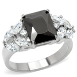 TK182 - High polished (no plating) Stainless Steel Ring with AAA Grade CZ  in Jet - Alamode
