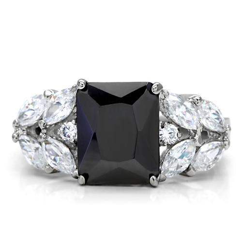 TK182 - High polished (no plating) Stainless Steel Ring with AAA Grade CZ in Jet - Alamode - Flyclothing LLC