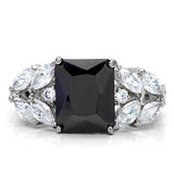 TK182 - High polished (no plating) Stainless Steel Ring with AAA Grade CZ  in Jet - Alamode