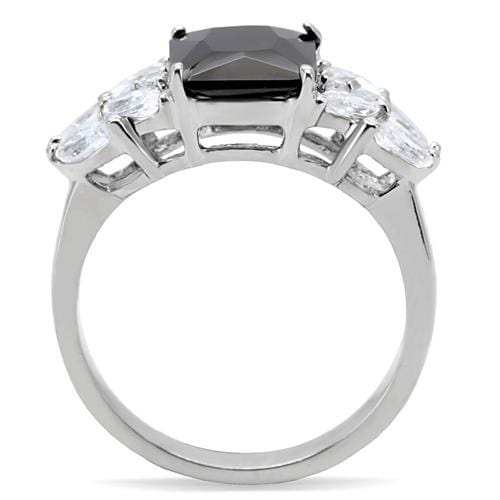 TK182 - High polished (no plating) Stainless Steel Ring with AAA Grade CZ in Jet - Alamode - Flyclothing LLC