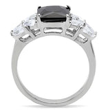 TK182 - High polished (no plating) Stainless Steel Ring with AAA Grade CZ  in Jet - Alamode