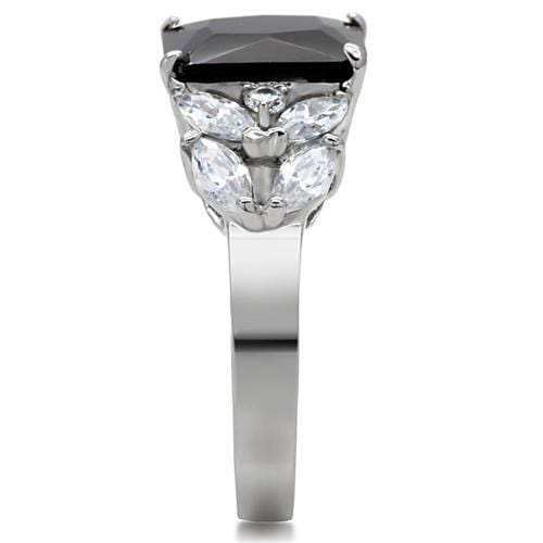 TK182 - High polished (no plating) Stainless Steel Ring with AAA Grade CZ in Jet - Alamode - Flyclothing LLC