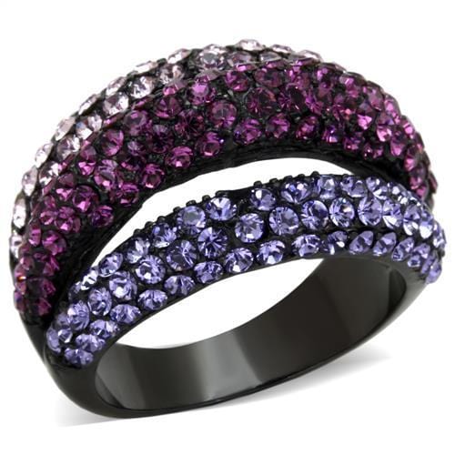 TK1831 - IP Black(Ion Plating) Stainless Steel Ring with Top Grade Crystal  in Multi Color - Alamode