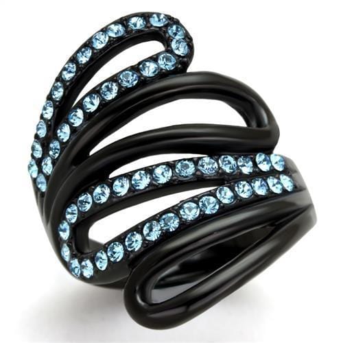 TK1835 - IP Black(Ion Plating) Stainless Steel Ring with Top Grade Crystal  in Sea Blue - Alamode