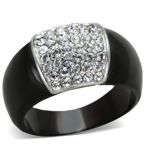 TK1840 - Two-Tone IP Black (Ion Plating) Stainless Steel Ring with Top Grade Crystal in Clear - Alamode - Flyclothing LLC
