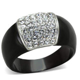 TK1840 - Two-Tone IP Black (Ion Plating) Stainless Steel Ring with Top Grade Crystal in Clear - Alamode - Flyclothing LLC