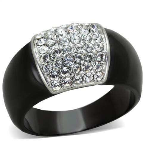 TK1840 - Two-Tone IP Black (Ion Plating) Stainless Steel Ring with Top Grade Crystal in Clear - Alamode - Flyclothing LLC