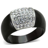 TK1840 - Two-Tone IP Black (Ion Plating) Stainless Steel Ring with Top Grade Crystal in Clear - Alamode - Flyclothing LLC