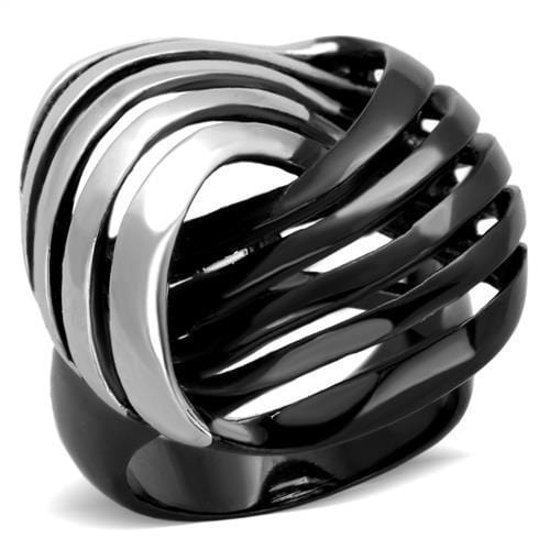 TK1843 - Two-Tone IP Black (Ion Plating) Stainless Steel Ring with No Stone - Alamode