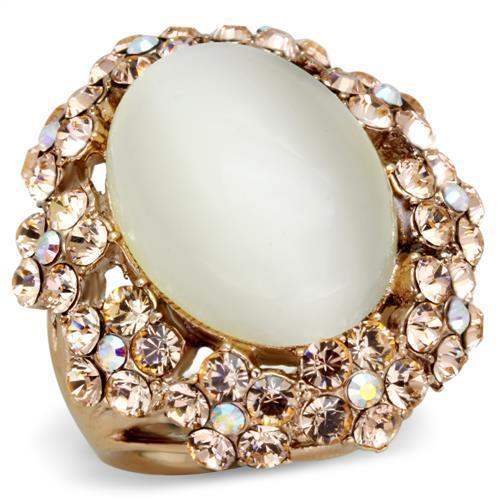 TK1846 - IP Rose Gold(Ion Plating) Stainless Steel Ring with Synthetic Cat Eye in White - Alamode - Flyclothing LLC
