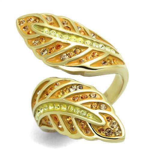 TK1849 - IP Gold(Ion Plating) Stainless Steel Ring with Top Grade Crystal in Multi Color - Alamode - Flyclothing LLC