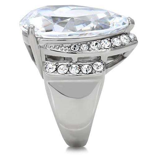 TK184 - High polished (no plating) Stainless Steel Ring with AAA Grade CZ in Clear - Alamode - Flyclothing LLC