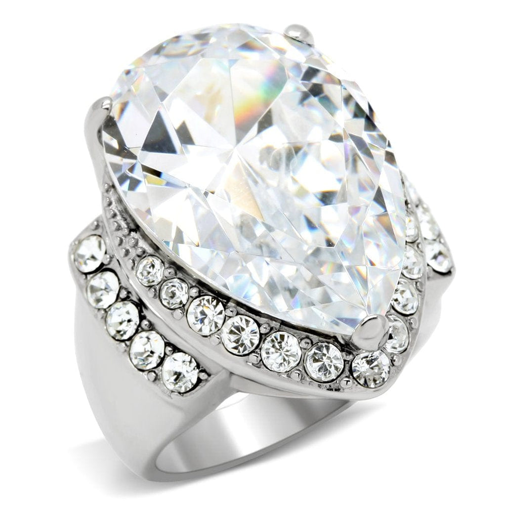 TK184 - High polished (no plating) Stainless Steel Ring with AAA Grade CZ  in Clear - Alamode
