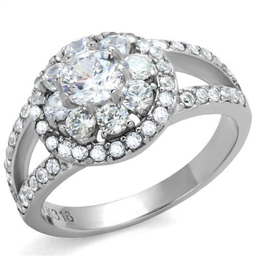 TK1855 - High polished (no plating) Stainless Steel Ring with AAA Grade CZ  in Clear - Alamode