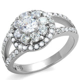 TK1855 - High polished (no plating) Stainless Steel Ring with AAA Grade CZ  in Clear - Alamode
