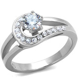 TK1857 - High polished (no plating) Stainless Steel Ring with AAA Grade CZ  in Clear - Alamode