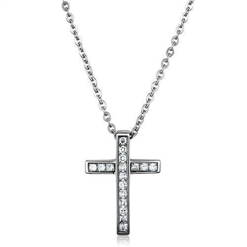 TK1858 - High polished (no plating) Stainless Steel Chain Pendant with AAA Grade CZ  in Clear - Alamode