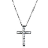 TK1858 - High polished (no plating) Stainless Steel Chain Pendant with AAA Grade CZ  in Clear - Alamode