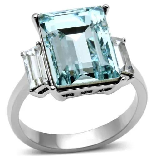 TK1862 - High polished (no plating) Stainless Steel Ring with Top Grade Crystal  in Sea Blue - Alamode