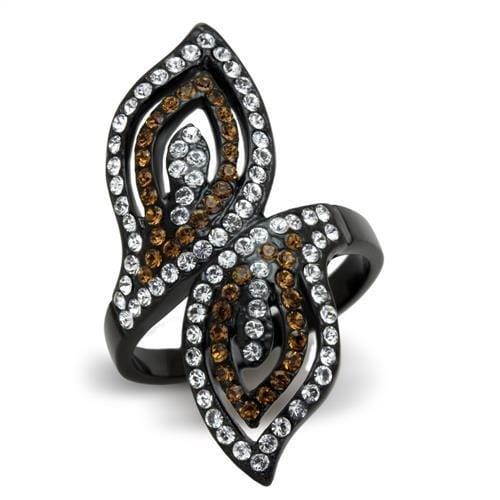 TK1864 - IP Black(Ion Plating) Stainless Steel Ring with Top Grade Crystal  in Smoked Quartz - Alamode