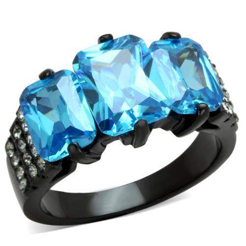 TK1866 - IP Black(Ion Plating) Stainless Steel Ring with AAA Grade CZ in Sea Blue - Alamode - Flyclothing LLC