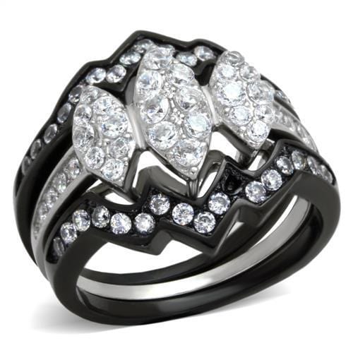 TK1869 - Two-Tone IP Black (Ion Plating) Stainless Steel Ring with AAA Grade CZ  in Clear - Alamode
