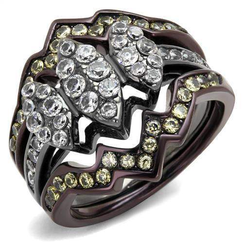 TK1869LJ - IP Light Black (IP Gun) & IP Dark Brown (IP coffee) Stainless Steel Ring with AAA Grade CZ in Clear - Alamode - Flyclothing LLC