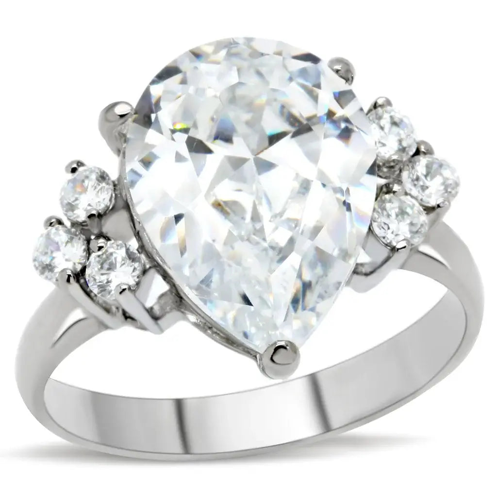 TK186 - High polished (no plating) Stainless Steel Ring with AAA Grade CZ in Clear - Alamode - Flyclothing LLC