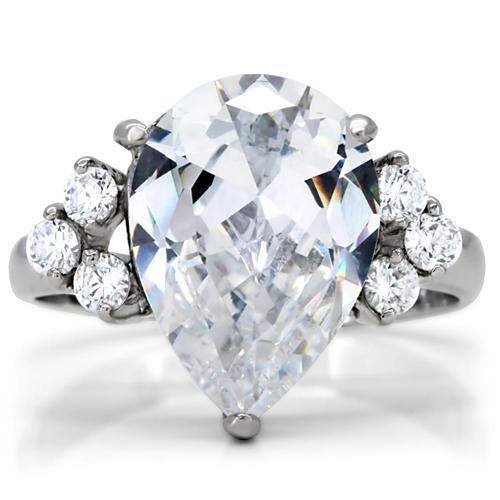 TK186 - High polished (no plating) Stainless Steel Ring with AAA Grade CZ in Clear - Alamode - Flyclothing LLC