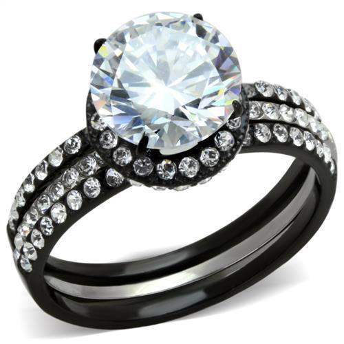 TK1870 - Two-Tone IP Black (Ion Plating) Stainless Steel Ring with AAA Grade CZ in Clear - Alamode - Flyclothing LLC