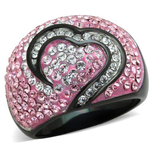 TK1871 - Two-Tone IP Black (Ion Plating) Stainless Steel Ring with Top Grade Crystal in Light Rose - Alamode - Flyclothing LLC