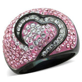 TK1871 - Two-Tone IP Black (Ion Plating) Stainless Steel Ring with Top Grade Crystal in Light Rose - Alamode - Flyclothing LLC