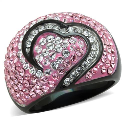 TK1871 - Two-Tone IP Black (Ion Plating) Stainless Steel Ring with Top Grade Crystal  in Light Rose - Alamode