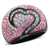 TK1871 - Two-Tone IP Black (Ion Plating) Stainless Steel Ring with Top Grade Crystal  in Light Rose - Alamode