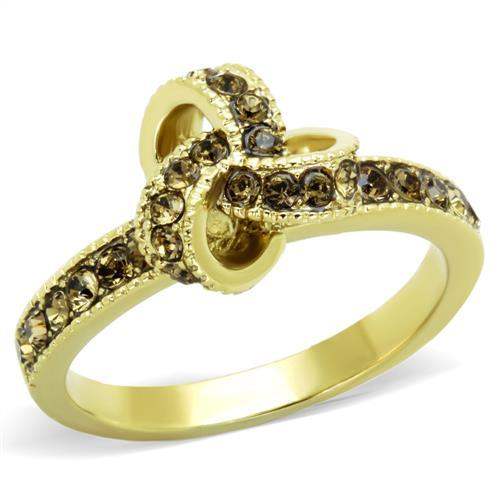 TK1874 - IP Gold(Ion Plating) Stainless Steel Ring with Top Grade Crystal in Smoked Quartz - Alamode - Flyclothing LLC