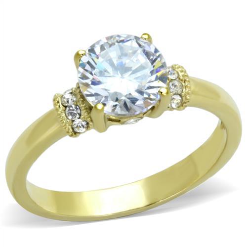 TK1877 - IP Gold(Ion Plating) Stainless Steel Ring with AAA Grade CZ  in Clear - Alamode