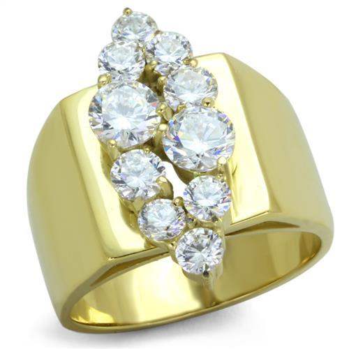 TK1879 - IP Gold(Ion Plating) Stainless Steel Ring with AAA Grade CZ in Clear - Alamode - Flyclothing LLC