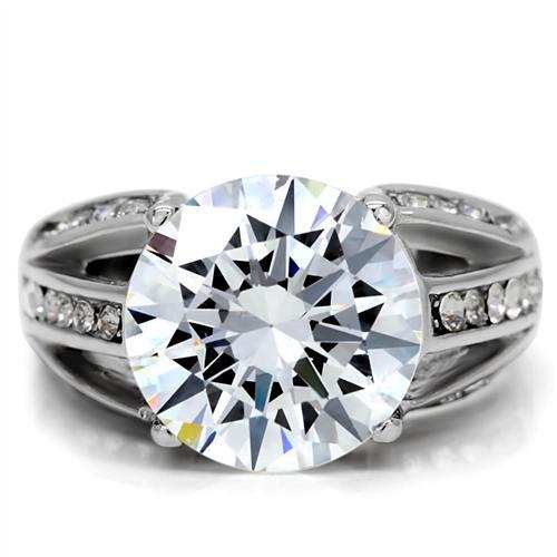 TK187 - High polished (no plating) Stainless Steel Ring with AAA Grade CZ in Clear - Alamode - Flyclothing LLC