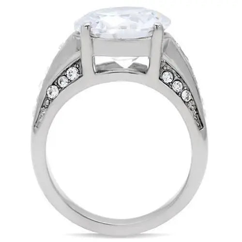 TK187 - High polished (no plating) Stainless Steel Ring with AAA Grade CZ in Clear - Alamode - Flyclothing LLC