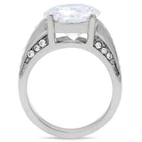 TK187 - High polished (no plating) Stainless Steel Ring with AAA Grade CZ  in Clear - Alamode