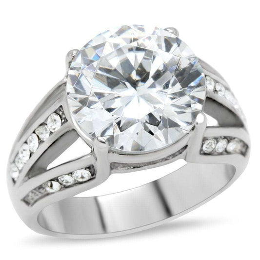 TK187 - High polished (no plating) Stainless Steel Ring with AAA Grade CZ in Clear - Alamode - Flyclothing LLC