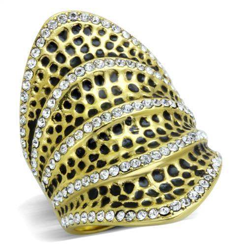 TK1887 - IP Gold(Ion Plating) Stainless Steel Ring with Top Grade Crystal in Clear - Alamode - Flyclothing LLC