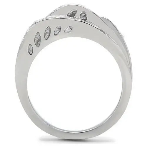 TK188 - High polished (no plating) Stainless Steel Ring with Top Grade Crystal in Clear - Alamode - Flyclothing LLC