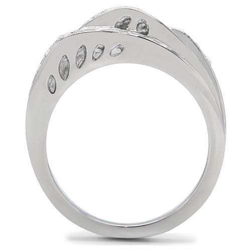 TK188 - High polished (no plating) Stainless Steel Ring with Top Grade Crystal in Clear - Alamode - Flyclothing LLC