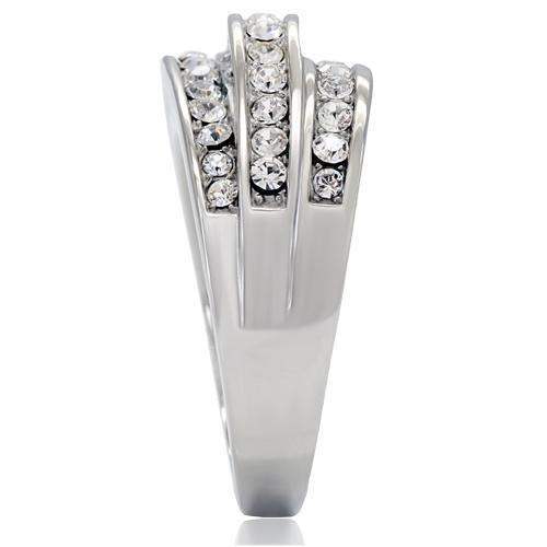 TK188 - High polished (no plating) Stainless Steel Ring with Top Grade Crystal in Clear - Alamode - Flyclothing LLC