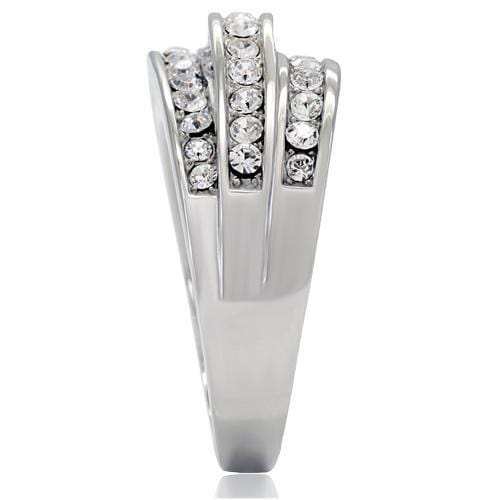 TK188 - High polished (no plating) Stainless Steel Ring with Top Grade Crystal in Clear - Alamode - Flyclothing LLC
